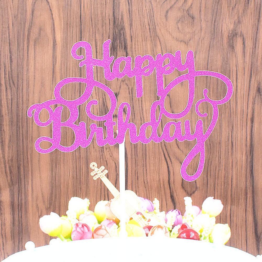 Topper Kue Cupcake Desain Tulisan Happy Birthday Glitter Bahan Kertas - BUM