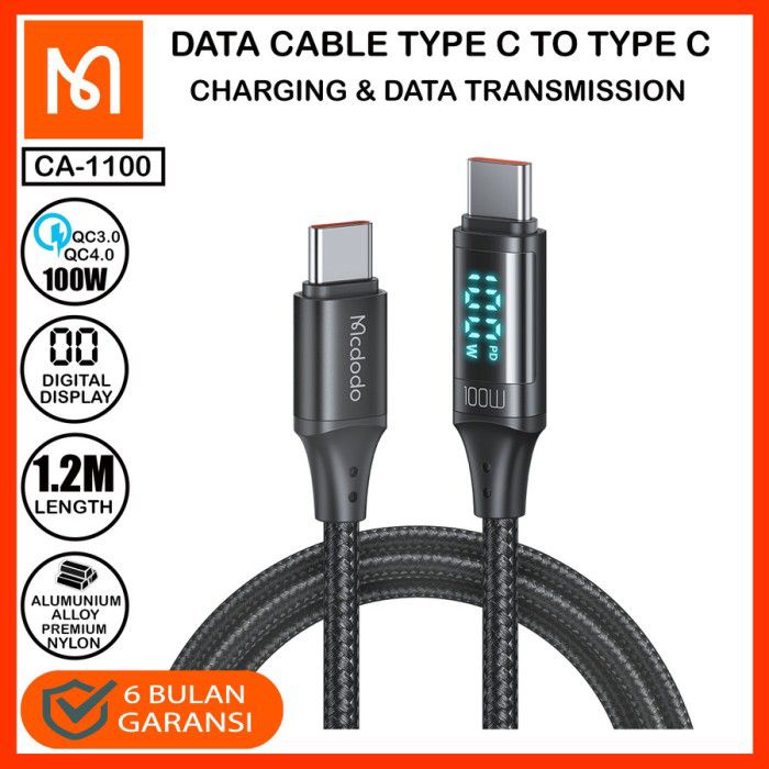 MCDODO CA-1100 Cable Digital LED Type C to Type C 1.2m - 36W - Garansi Resmi 6 Bulan