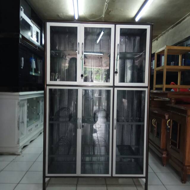  Rak  Piring  3 Pintu Full  Box  Tiang Besar Kaca Riben 