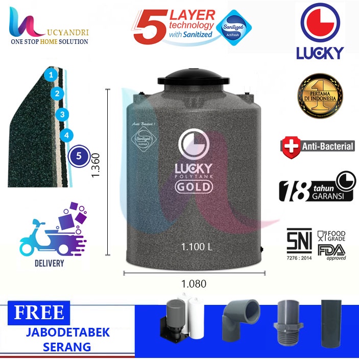 Tangki Air Plastik LGAB 1100 , 1100 L Lucky Gold Anti Bacterial/ Toren Air / Tandon Air