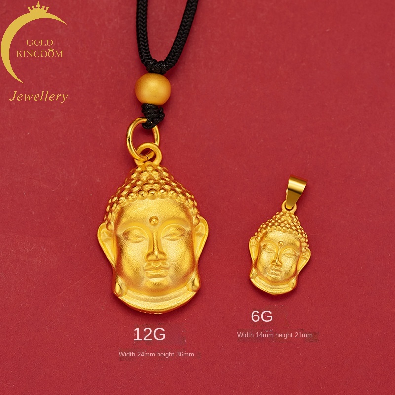 Liontin Bentuk Kepala Buddha 3D Emas Asli Kadar 375Gaya Korea