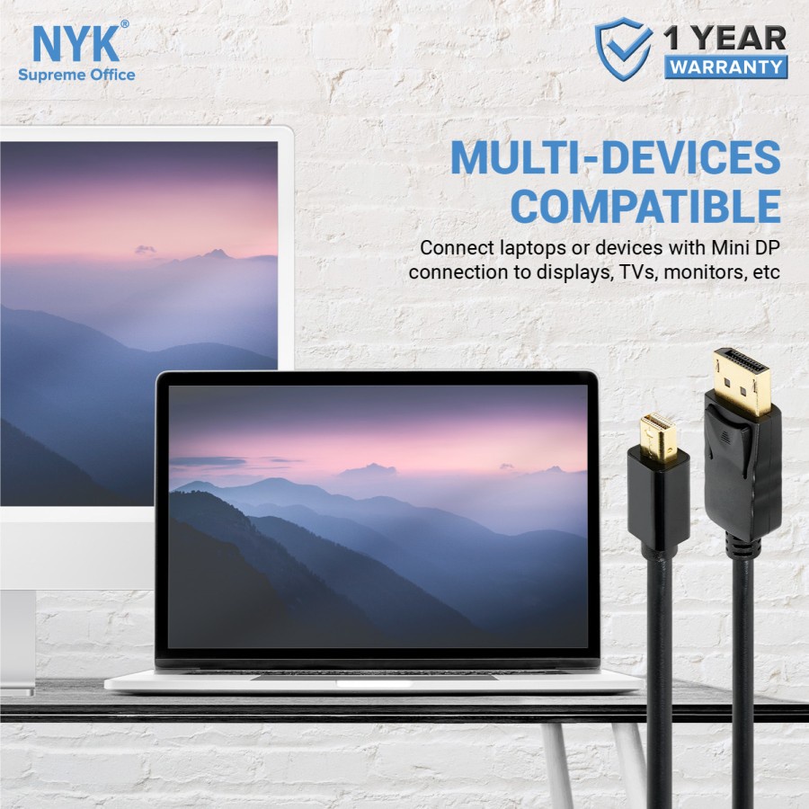 NYK Kabel Mini Display Port to Display Port Gold Plate 4K