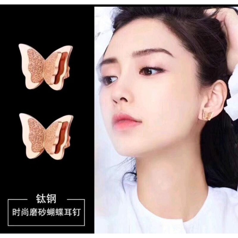 Anting Tusuk Termurah Butterfly Titanium Gold Dan Rosegold N04082101