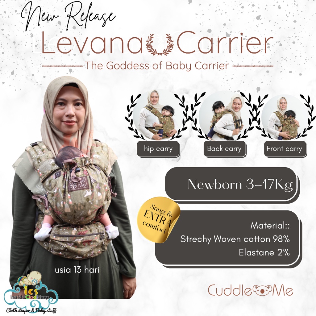 Cuddle Me Levana carrier Gendongan bayi SSC mehtai Newborn adjustable bisa setting anti pegal M shape