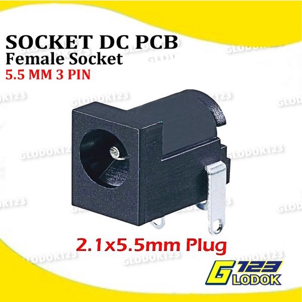 Soket DC 2.1 x 5.5 mm 3 Pin Female Mount PCB Power Socket Plug In Jack