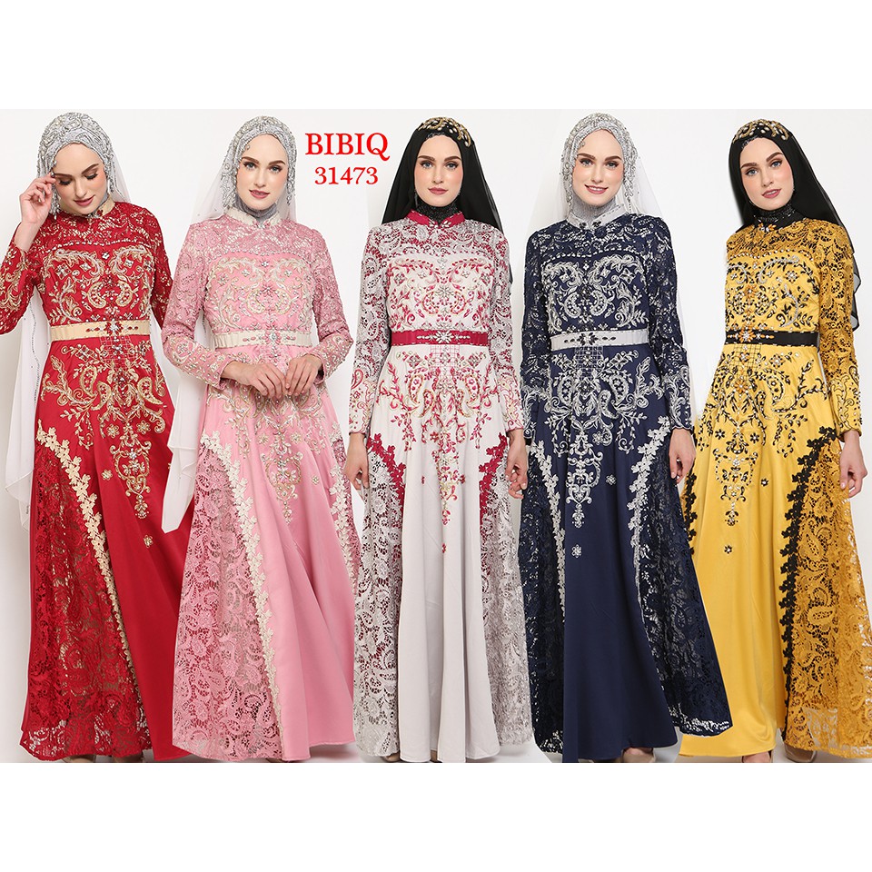 Gamis Pesta Baju Muslim Mewah BIBIQ Terbaru Bahan Satin 31473