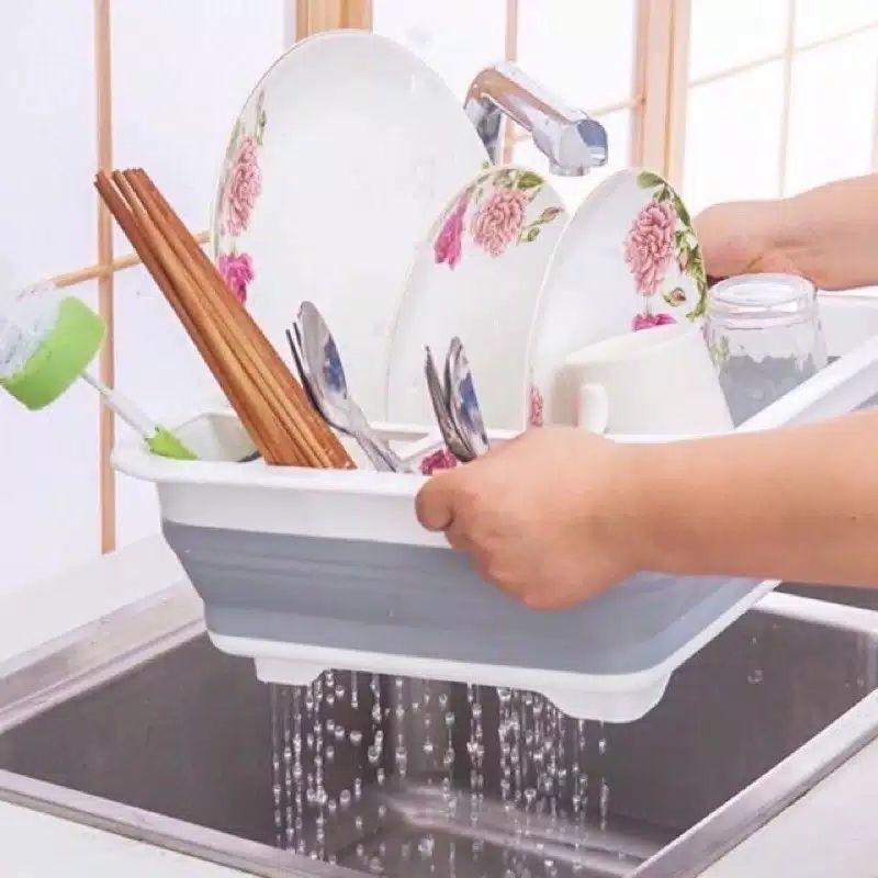 BASKOM KERANJANG RAK PIRING DAPUR LIPAT SILICONE DISH WASHING RAK PIRING LIPAT SILIKON RAK TEMPAT PENGERING PENYIMPAN CUCI PIRING FOLDABLE BASKOM