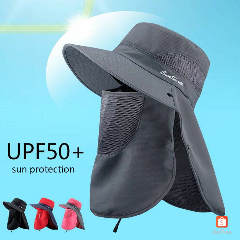 TOPI NELAYAN 3in1 | sunshade fisherman outdoor fishing gardening hat impor anti UV matahari ringan breathable masker pelindung wajah leher unisex pria wanita dewasa musim panas mancing berkebun