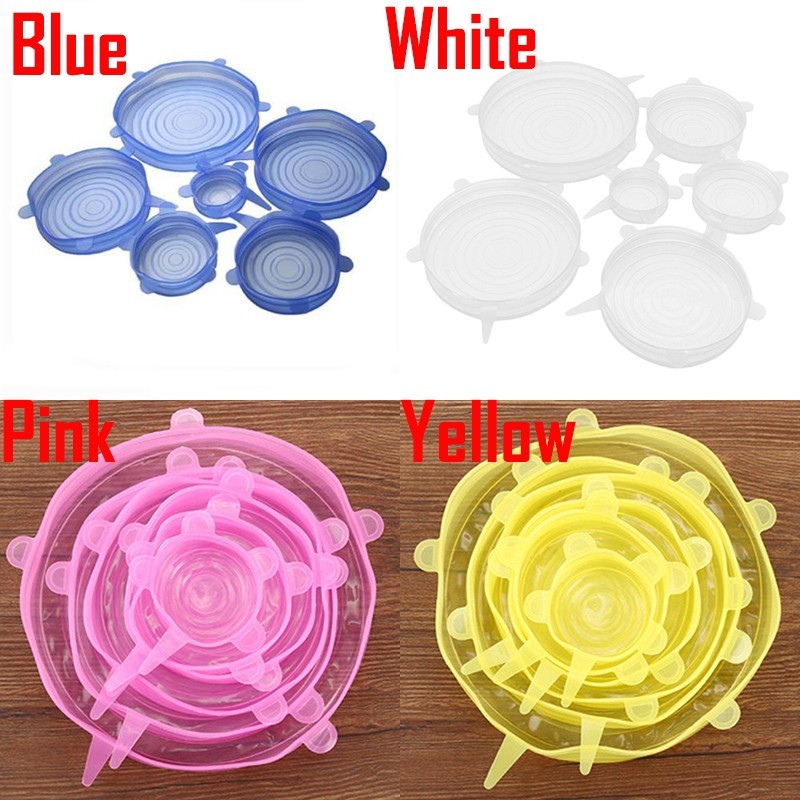 6 Pcs Silicone Stretch Lids Reusable Airtight Food Wrap Covers Keeping Fresh Seal Bowl Stretchy Wrap Cover Kitchen Cookware