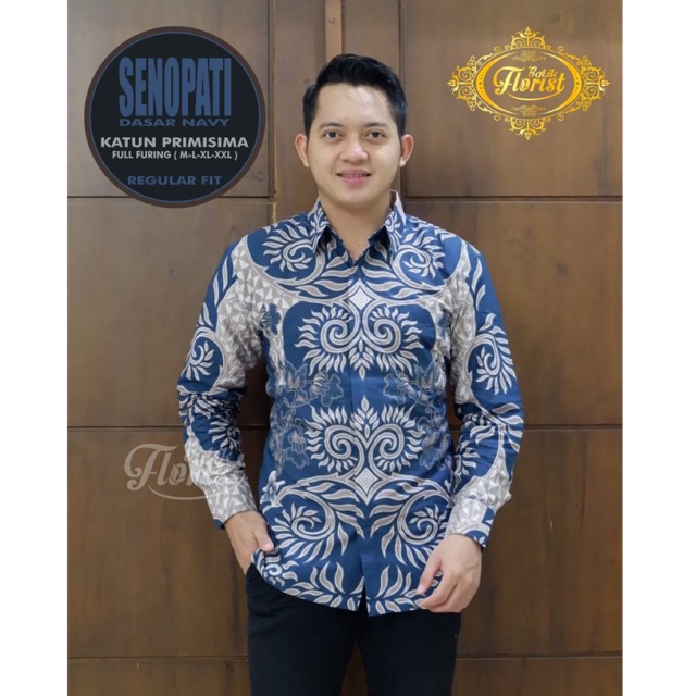 Batik Pria SENOPATI Dasar Navy Katun Halus Full Furing