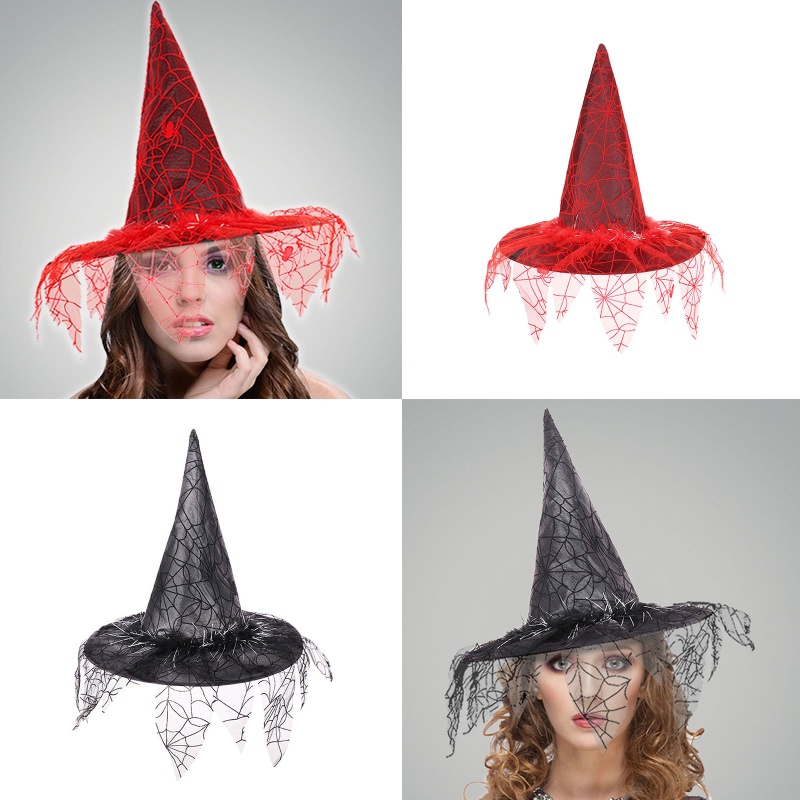 Topi Penyihir Dengan Veil Untuk Cosplay Halloween