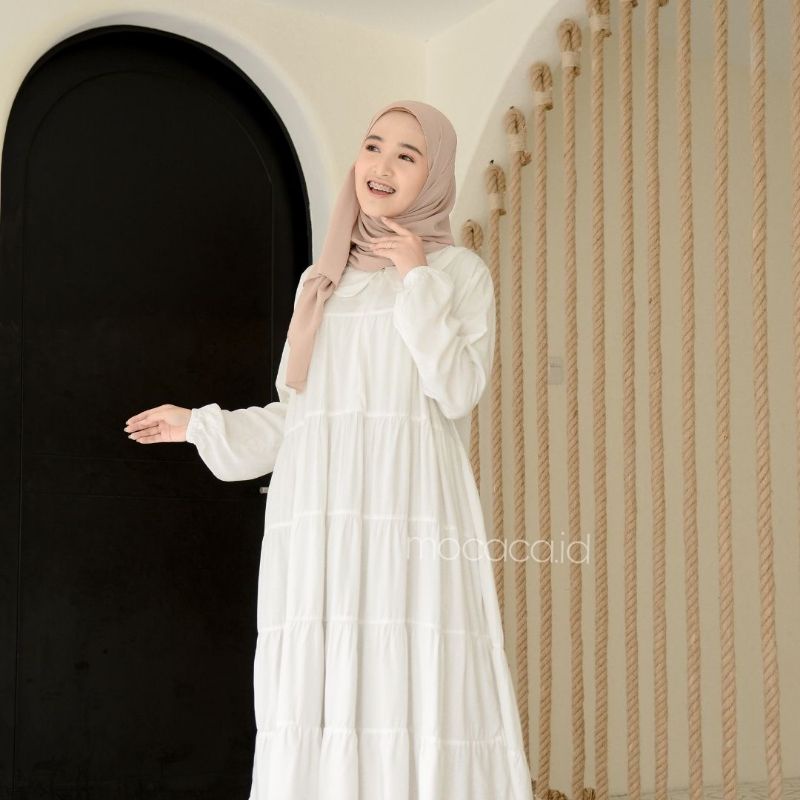 midi dress collar broken white kerah sleting busui friendly adem bahan rayon twill premium COSTUM