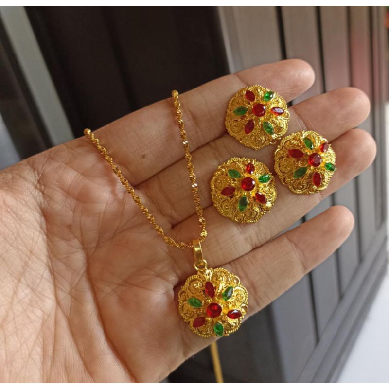 set perhiasan alpaka bali lapis emas