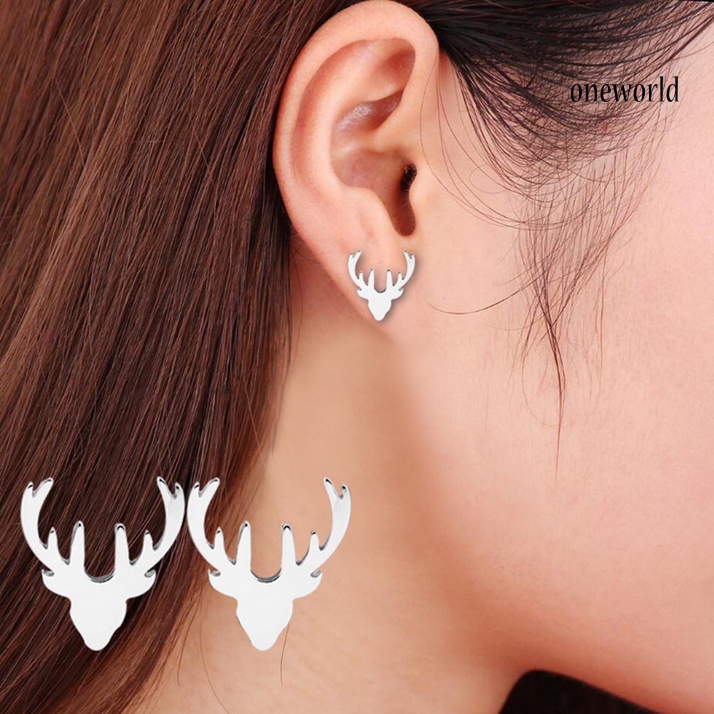 OW@ Cute Women Reindeer Antler Shape Animal Ear Stud Earrings Jewelry Birthday Gift