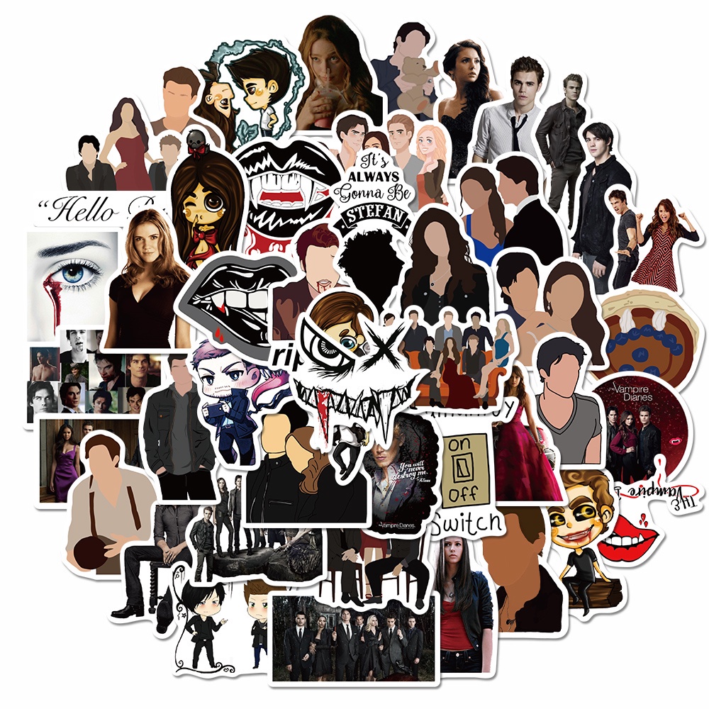 50 Pcs Stiker Seri Tv Amerika Vampire Diaries Tahan Air Untuk Dekorasi Laptop Kaca Gitar