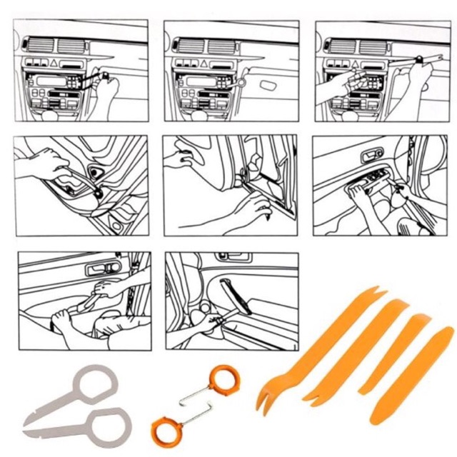 12pc car tool kit alat bantu bongkar dashboard kllip mobil