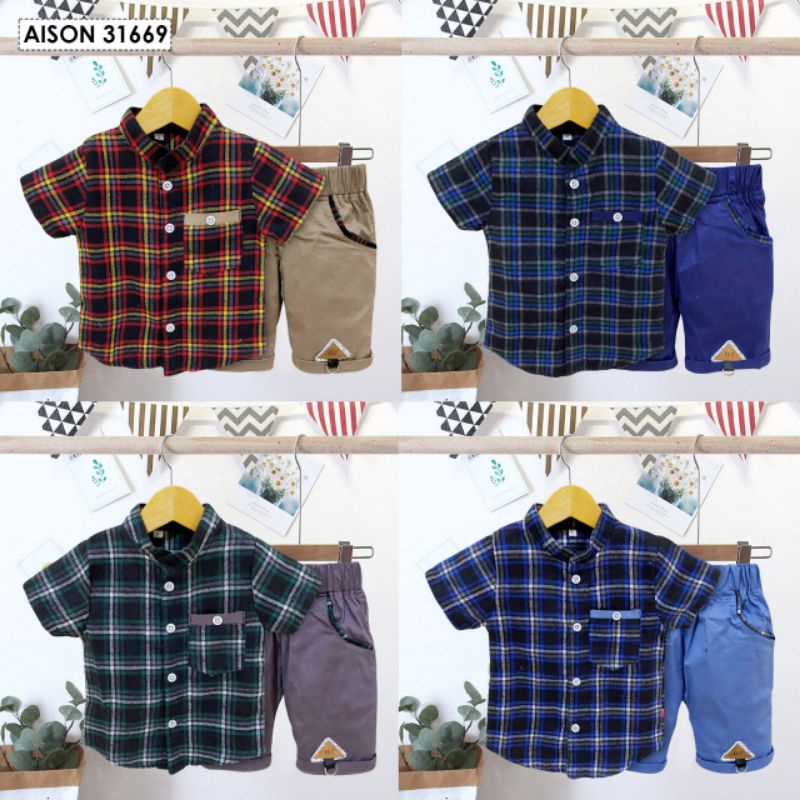 setelan kemeja aison flanel anak cowok usia 1-5 tahun