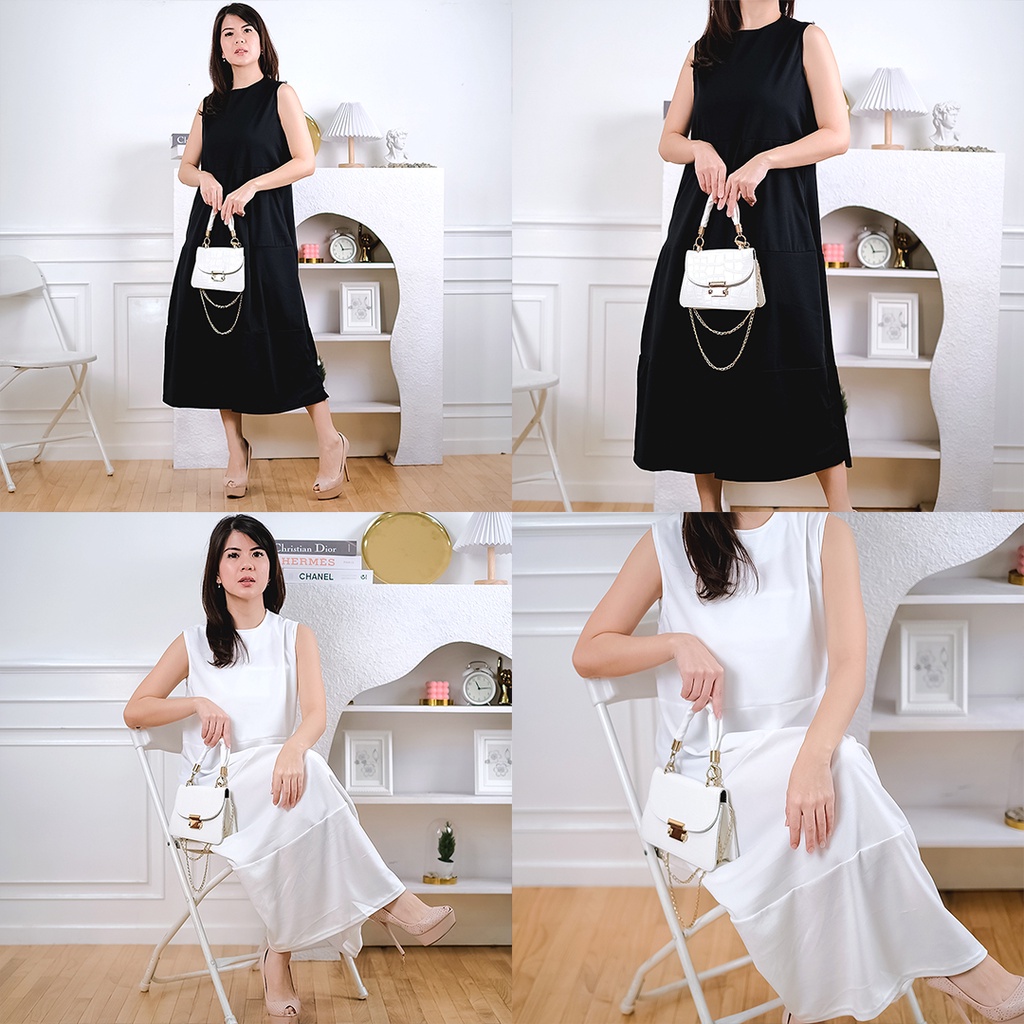 AFI - EC - Innap Maxi Crepe Dress / Inner Dress / Long dress Tanpa Lengan / Maxi Dress Flare