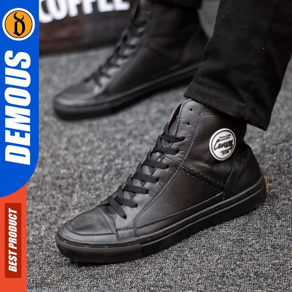 DEMOUS Dantez - Sepatu Sneakers Casual Tali Pria Kulit Asli