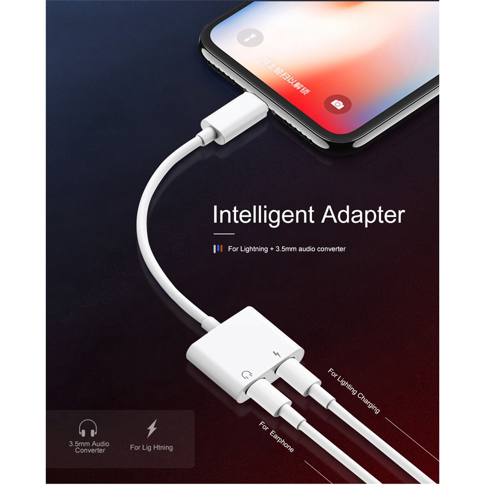 2 In 1 Kabel Adaptor Lightning Ke Audio 3.5Mm Untuk Iphone Se 7 8 Plus X Xs Xr 11 Pro Max