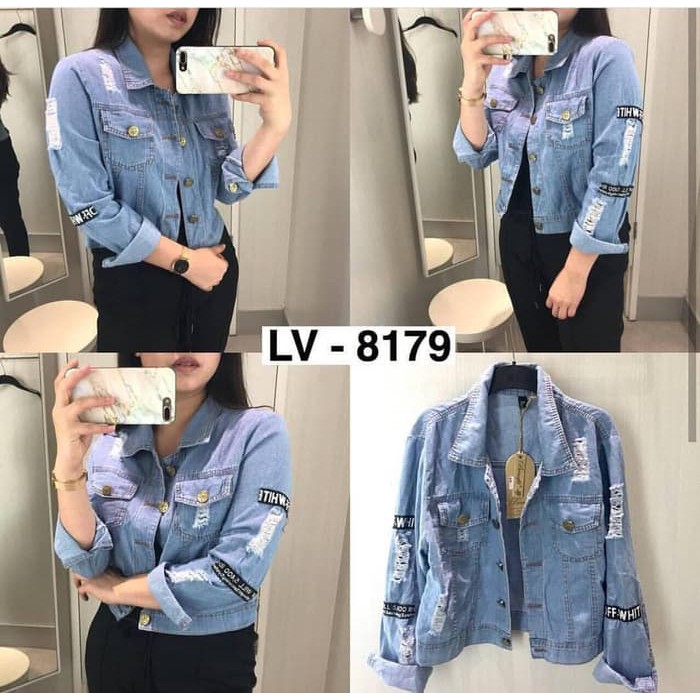 Ym64 Jaket Masa Depan Pemudi Jaman Now Murah- Jacket Jeans Cewek Wanita Over Big Size Jumbo Sobek J