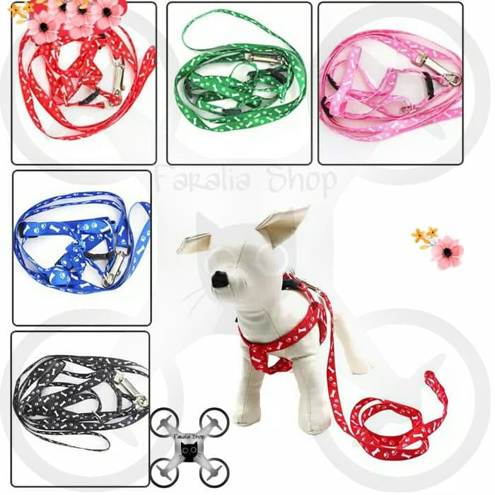 Pet Harness Kucing Anjing Musang Cat Dog Leash Harnes Motif Bone