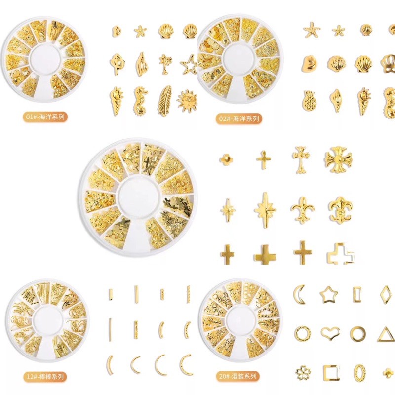 Nail wheel acc gold hard ware / hiasan nailart sea world cross nail charm