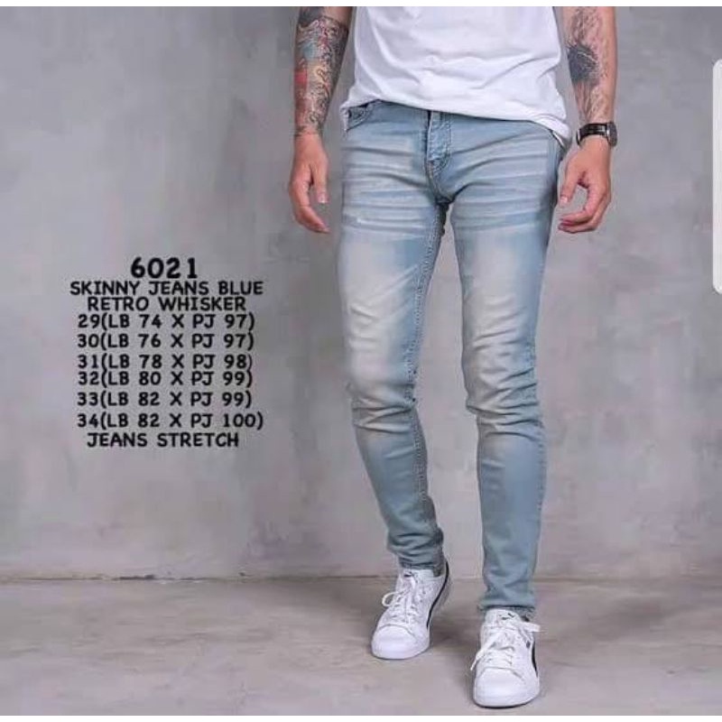 Celana Jeans Panjang Pensil Skinny Semi Slim Fit Cowok / Cowo / Pria Bahan