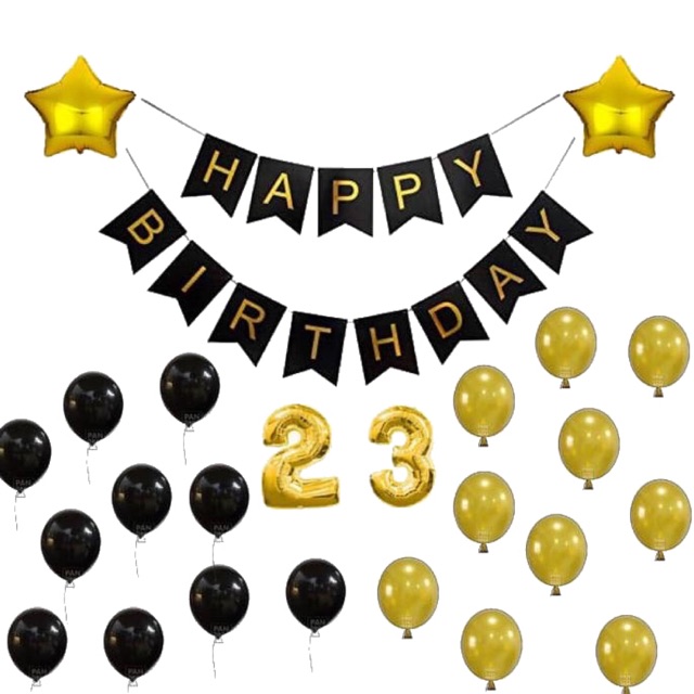 Paket Dekorasi Ulang Tahun Simpel Paket Dekor Happy Birthday Gold Hitam Banner Flag Balon Aksesoris Shopee Indonesia