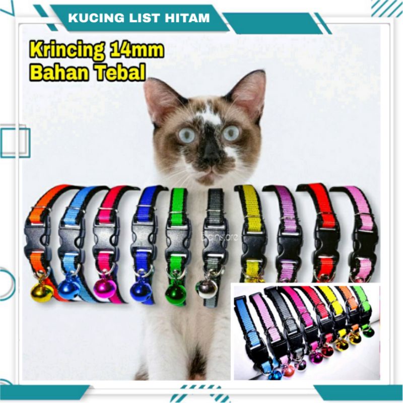 kalung kucing Krincing 14mm list hitam tebal