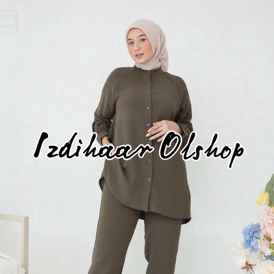 Hanna Set Crinkle Airflow - Setelan polos inata set / Setcel inata set / One set polos / Setelan crinkle airflow polos kancing tutup / Set polos reva / Set inata polos crinkle premium / Set polos / setelan crinkle krah sanghai full kancing Izdihaar Olshop