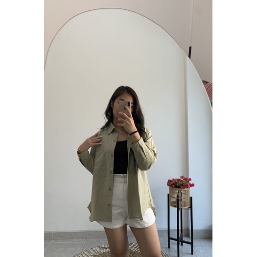 JOSHIN Geewoni Shirt - Kemeja Oversize Pocket | Atasan Wanita Lengan Panjang