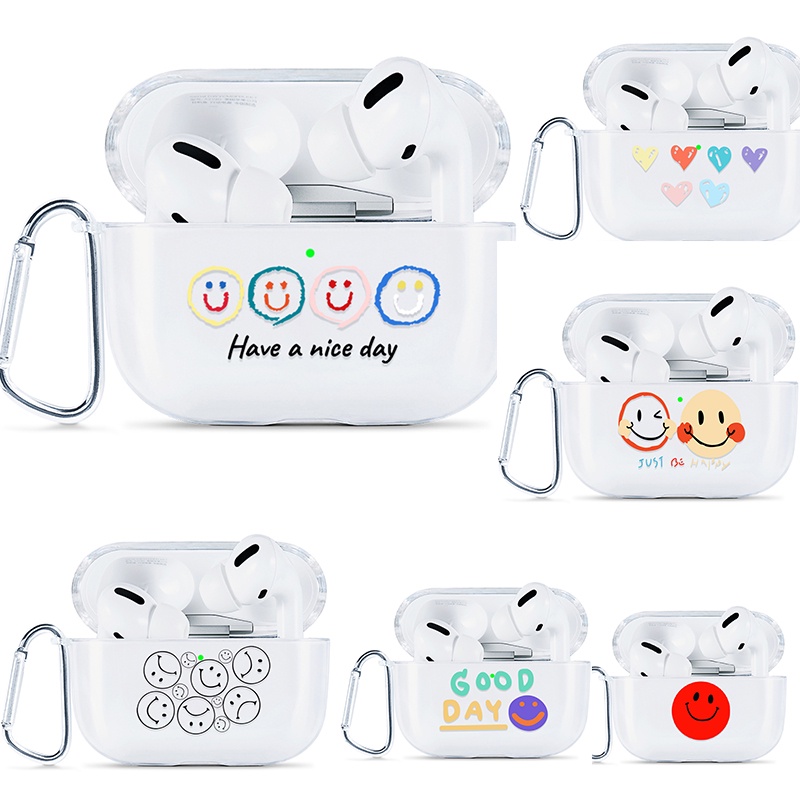 Simple AirPods Pro Case Anti-fall Silicone Soft Case Headset Protection Cover Cute Smile + Lanyar