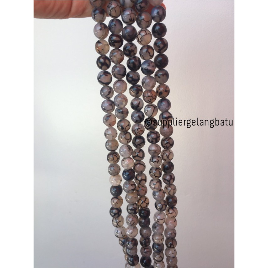 batu kalung gelang rhodolite dalmantion corak natural akik 12mm corak hitam putih black white fesyen