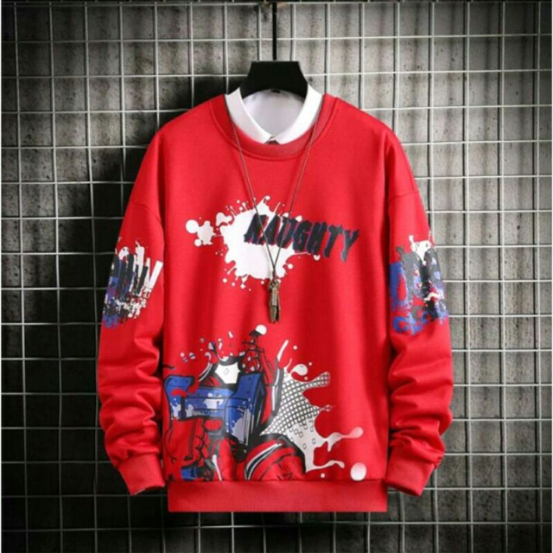 Baju Sweater Pria Dewasa Baju Pria Motif NAUGHTY Sweater Laki laki Size L XL Gaya Korea