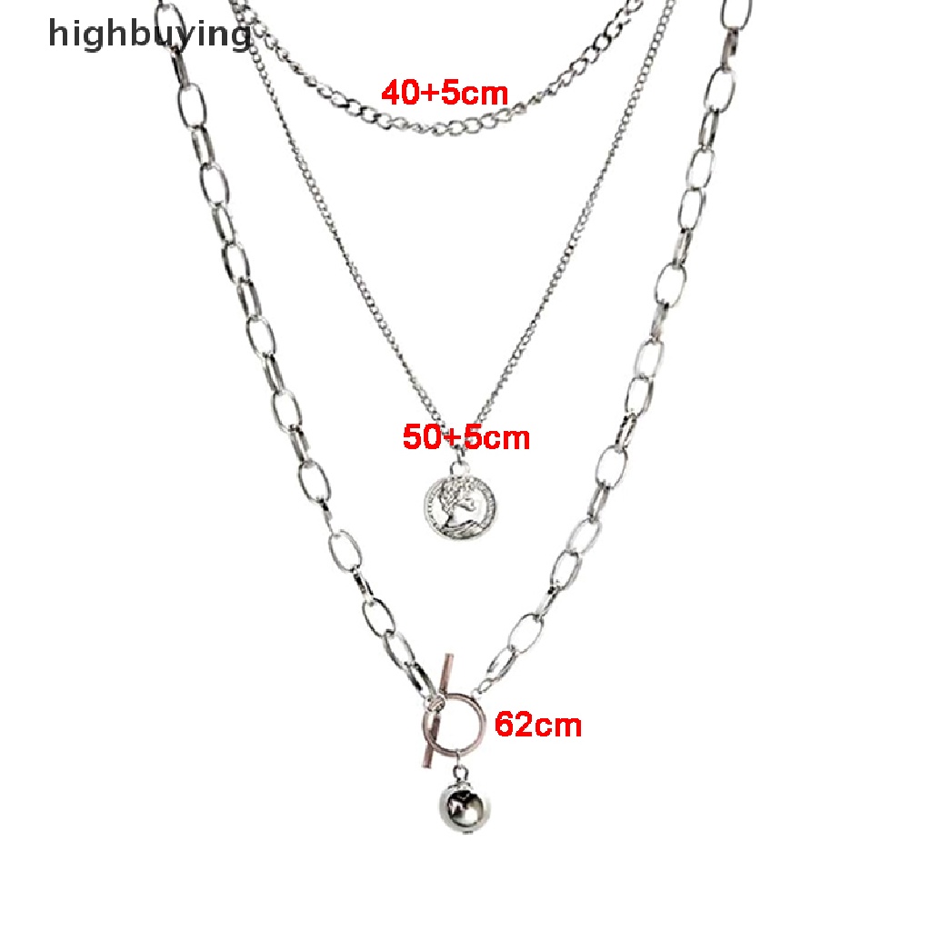 Hbid Kalung Rantai Panjang Multi layer Liontin Koin Metal Gaya Punk Casual Untuk Wanita