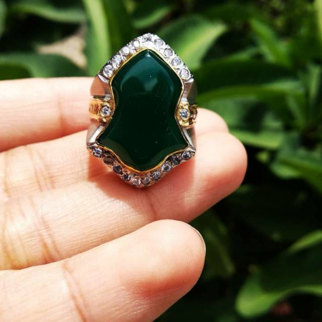 Cincin Terompah Batu calcedony Perak Murni
