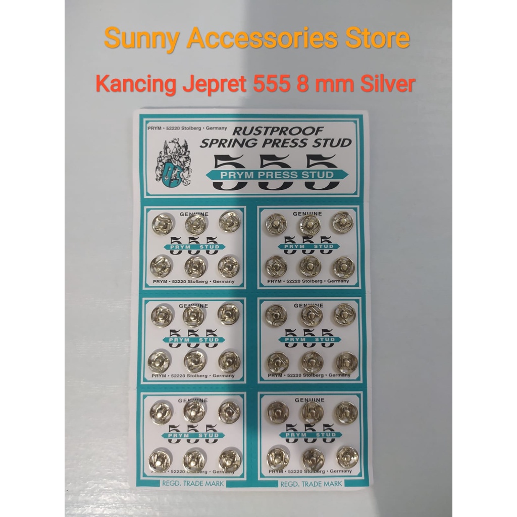 

Kancing Jepret Prym 555 Silver 8mm *Original Product*(1 Papan=36 Set)