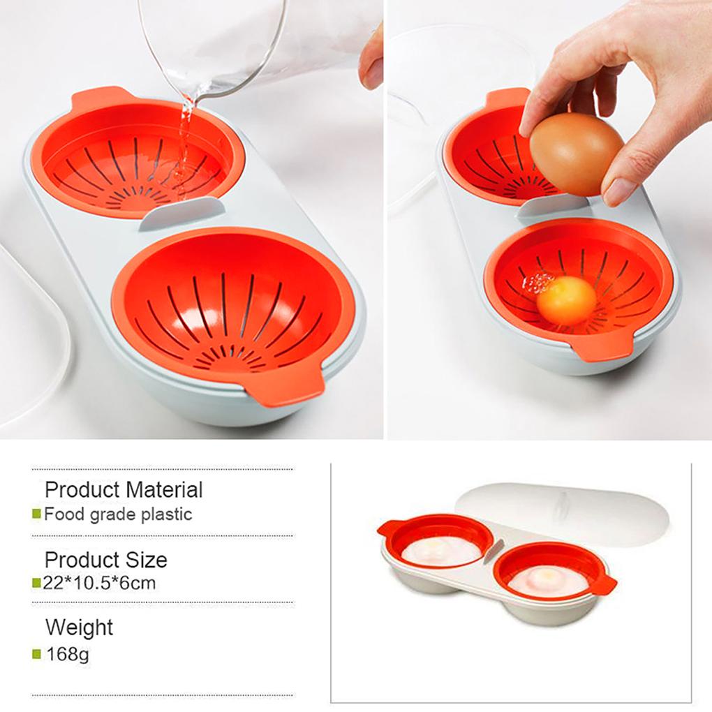 Egg Poacher Pan Poaching Non-stick Eggs Boiler Steamer 2-Cups Brunch Maker Peralatan Masak Alat Dapur Masak Microwave