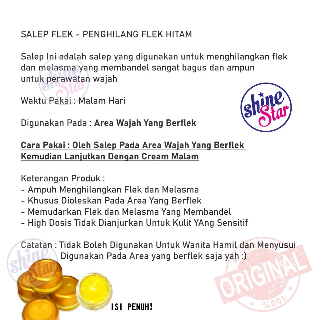 SHINE STAR - Salep Flek Hitam Membandel - SalepFlek Melasma Untuk Menghilangkan Flex Hitam / Salep Flex Hitam