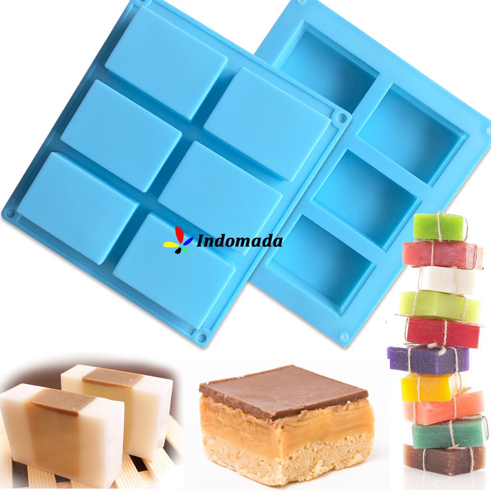 Cetakan Silikon Kue Cake Sabun Puding Kotak Empat Persegi 6 Lubang Silicone Mold