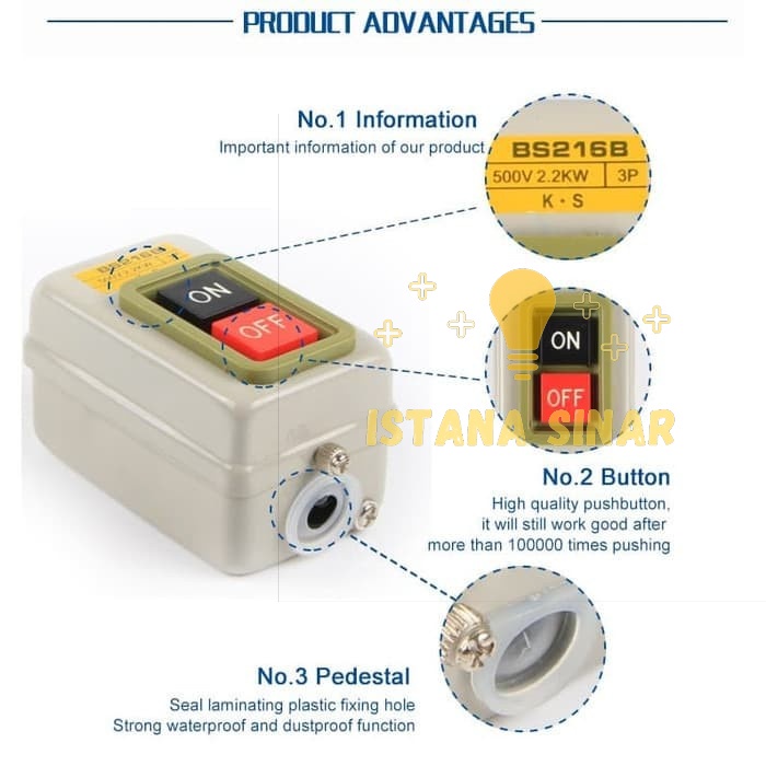 Saklar Tombol Tekan Self Lock Push Button Switch 15 A / 30 A ampere