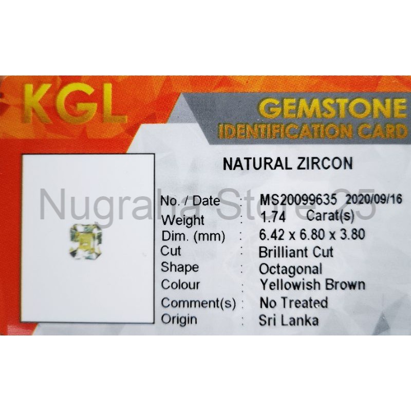 Natural Batu Permata Yellowish Brown Zircon Sri Lanka Full Luster Clean Clarity + Memo Kgl Lab