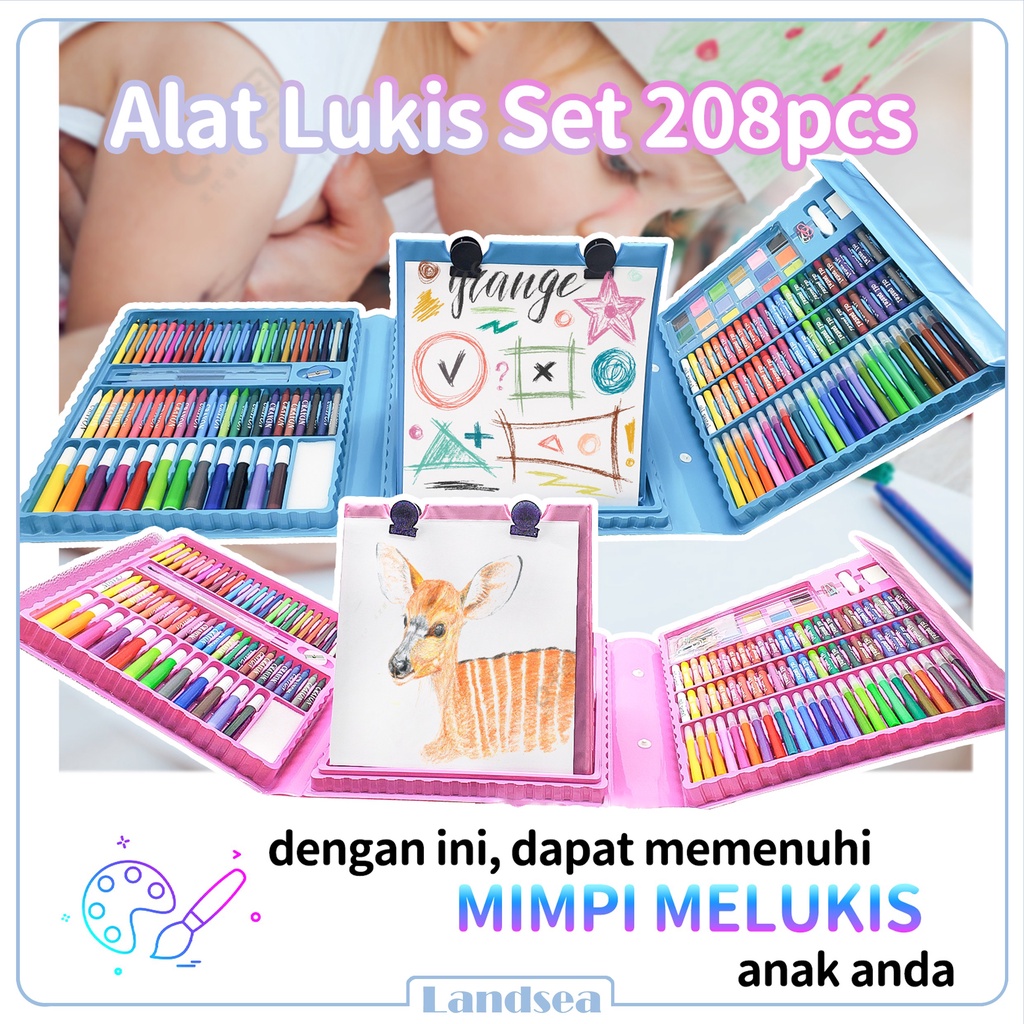 <Landsea> crayon set - Crayon Mewarnai - 208 Warna - Pensil Krayon (Alat Menggambar atau Mewarnai) Hadiah anak-anak