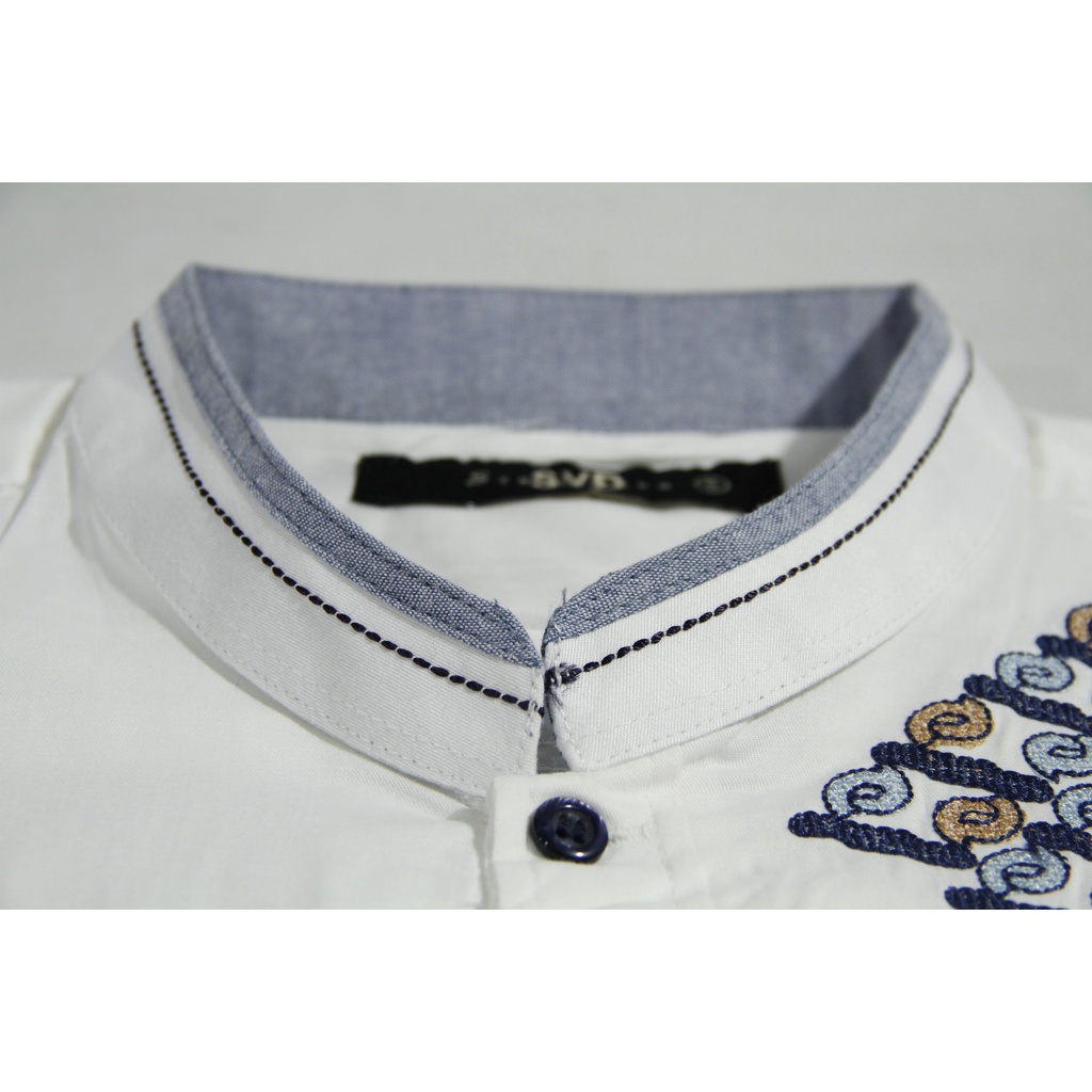 Baju Koko Pria Lengan Panjang Syahdika Putih Motif Bordir 11 | Pakaian Solat Pria | Baju Muslim