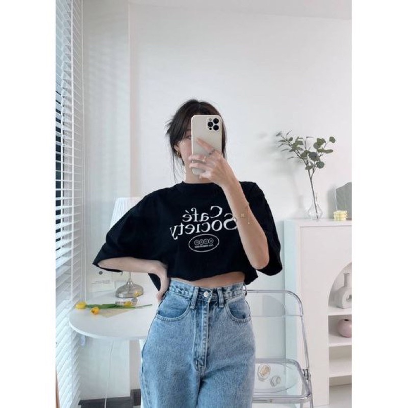 Kaos Oversize Crop Cafe Society (LD 106 P 45)