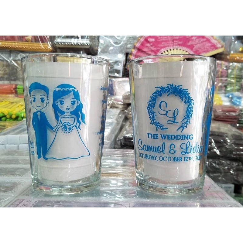 (50 pcs) SOUVENIR GELAS H10 CUSTOM NAMA KEMAS PLASTIK