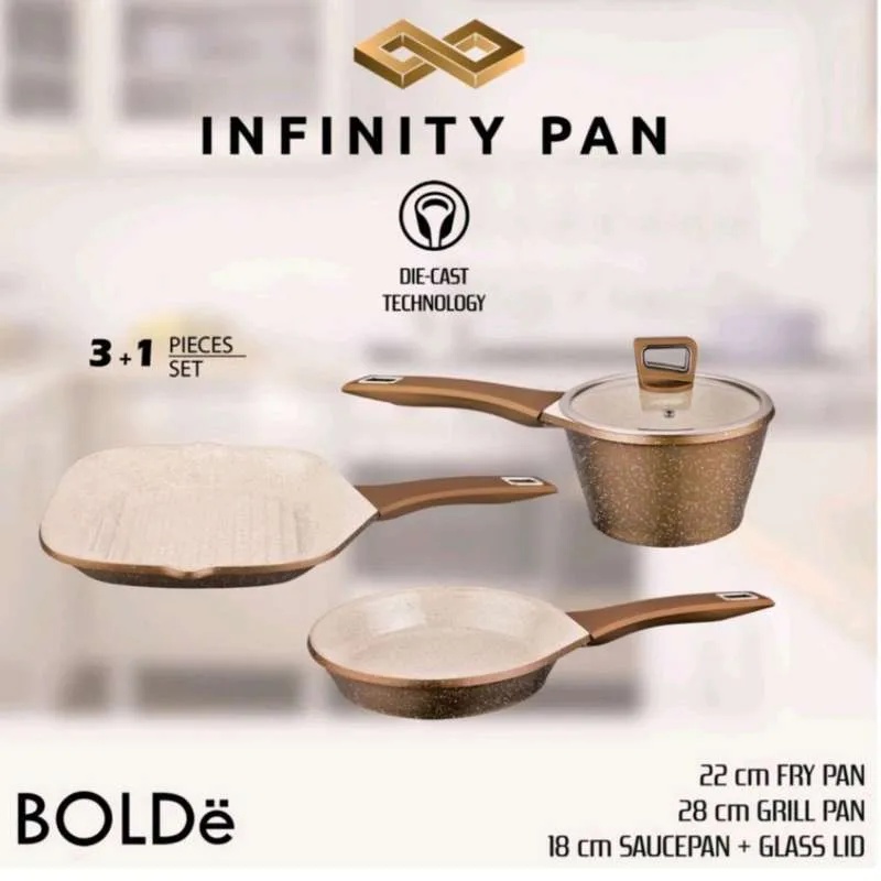BOLDe Super Pan Infinity Pan Set 3+1 Gold Wajan Panci Grill Pan