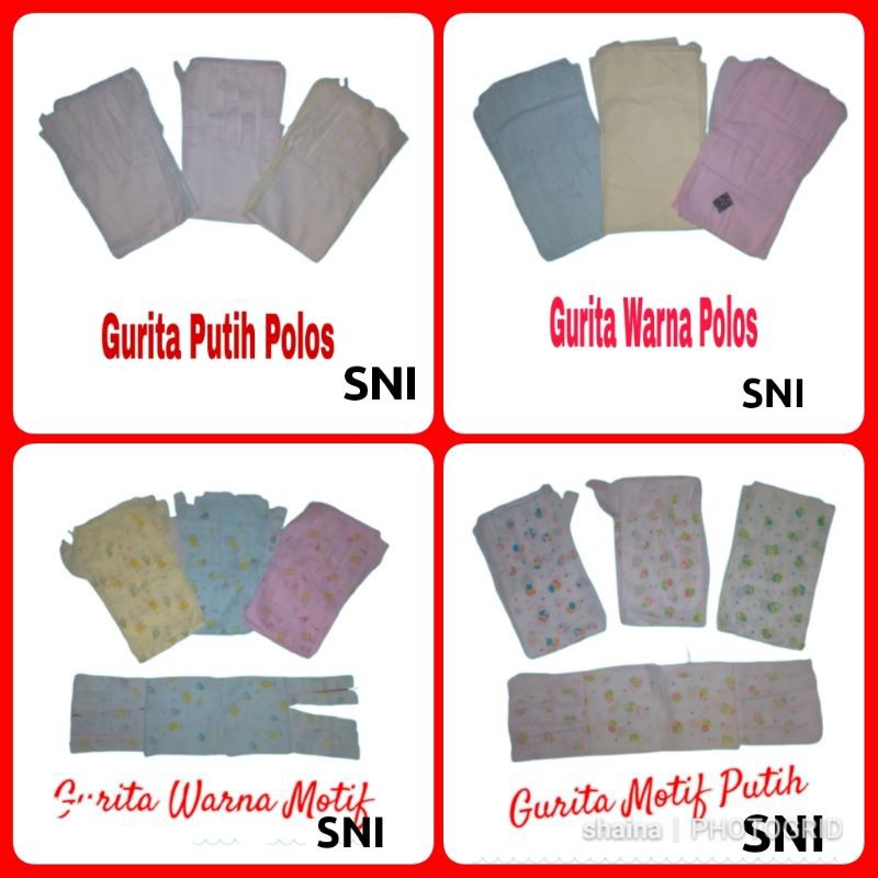 Gurita Tali Ikat Kain Bayi SNI Putih Warna Polos Motif Corak Fullprint 3 pcs.