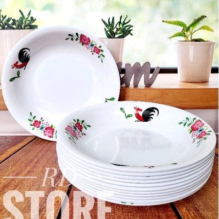 PROMO 12.PCS PIRING MAKAN CEKUNG MOTIF AYAM BAHAN MELAMINE WARE TEBAL DAN KUAT